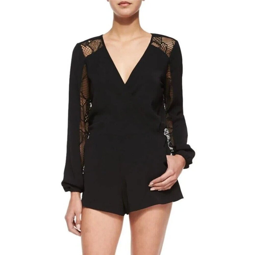 Parker Black V-Neck Long Sleeve Lace-Panel Romper